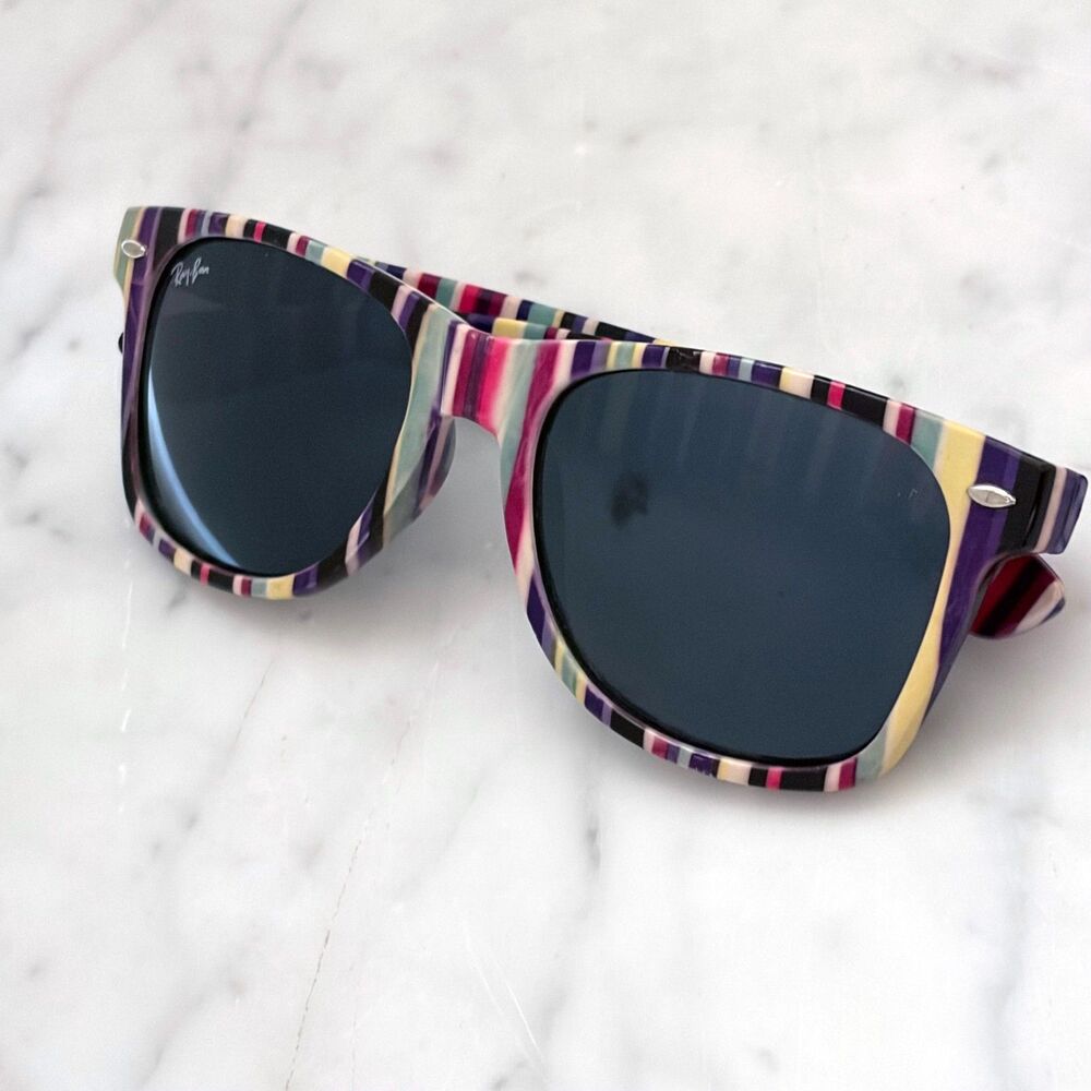 Ray-Ban RB2140 Original Wayfarer Striped Multicolor Sunglasses Scratched Lens